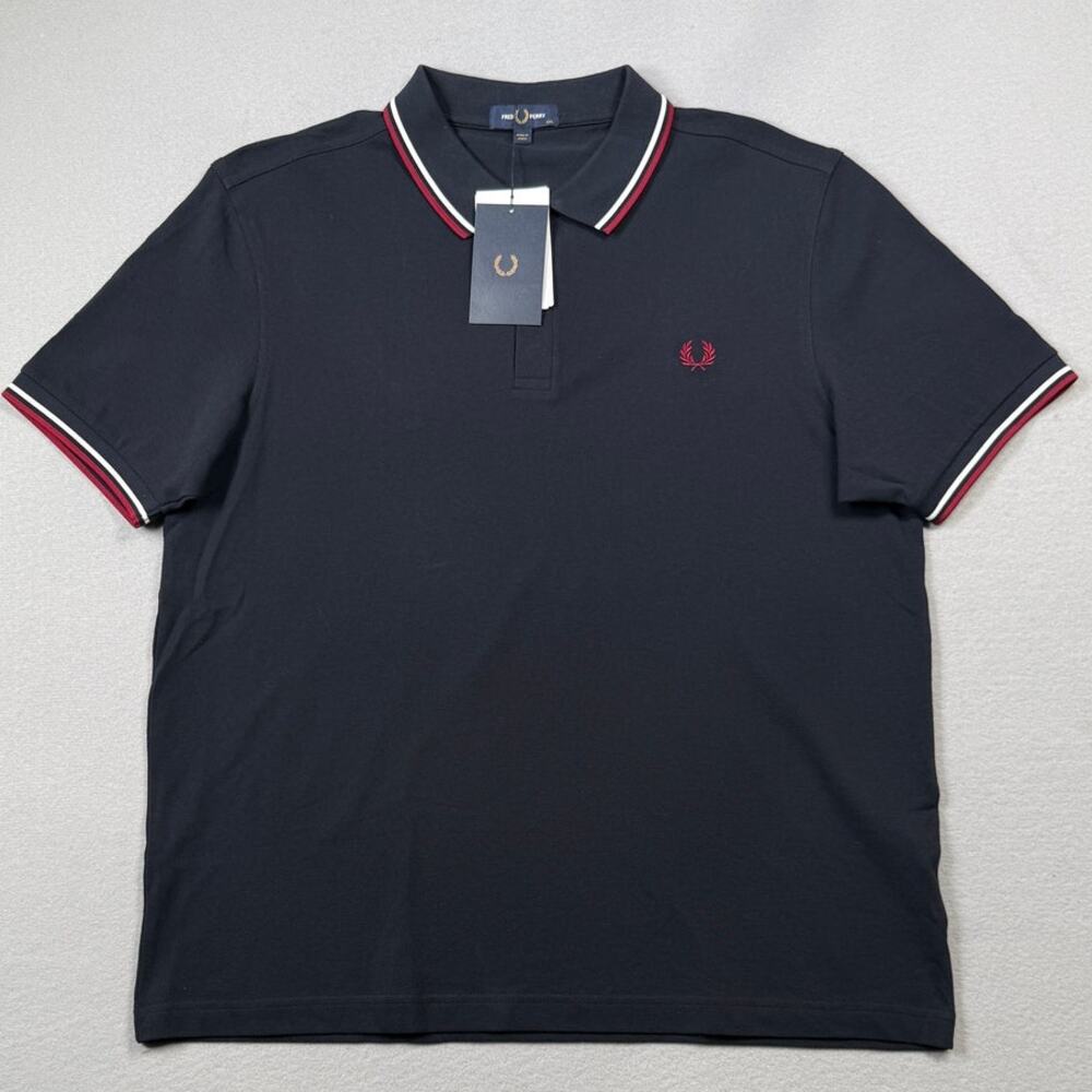 Fred Perry Short Sleeve Slim Fit Twin Tipped Polo Shirt, Navy XXL $110